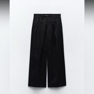 Zara Women’s Pinstripe Black + White Pleated Wide Leg Pants